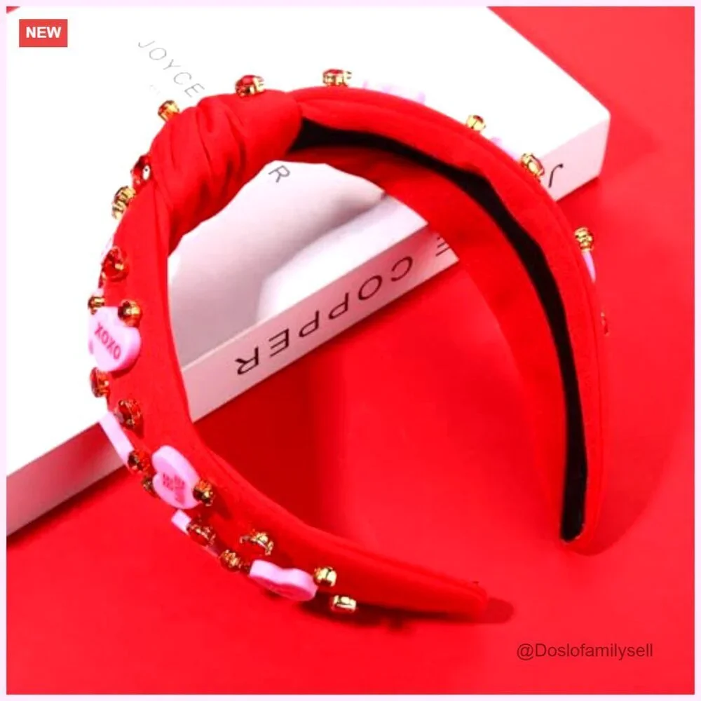 Valentine's Day Headband Rhinestone Crystal Top Knot Hair Accessory Holiday Gift